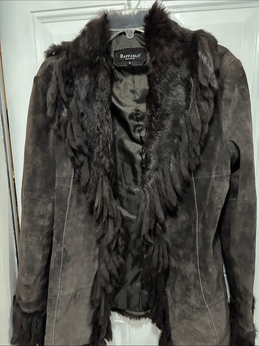 Women’s Dark Brown Suede Coat with Fur Trim